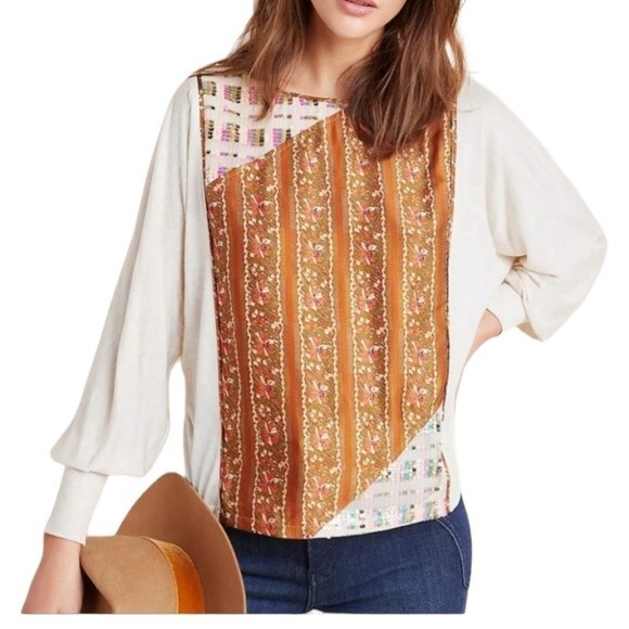 Anthropologie Tiny Sammi sequin mix Media dolman sleeve pull over top XS - Picture 3 of 8